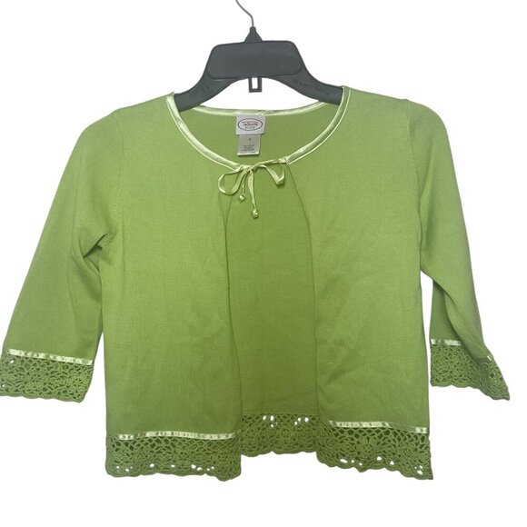 Talbots Kids Green Tie Front Cardigan with Lace Trim – Size 8 - Picture 4 of 6